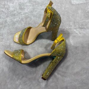 Betsey Johnson Sb-rina heeled sandal in light gold with rhinestones